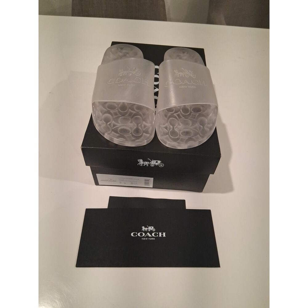 New Coach Ulyssa Rubber Slides Clear Transparent Monogram Sandals Women’s Size 9